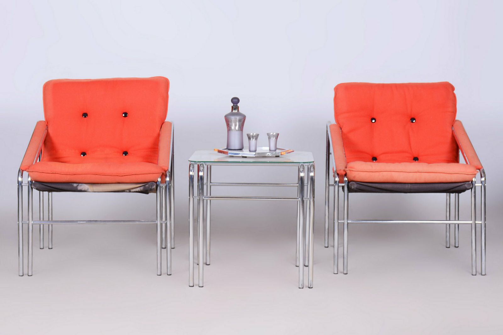 Original 20th Century Livingroom Set With Table, Chrome, Glass, Slovakia, 1970s photo buy