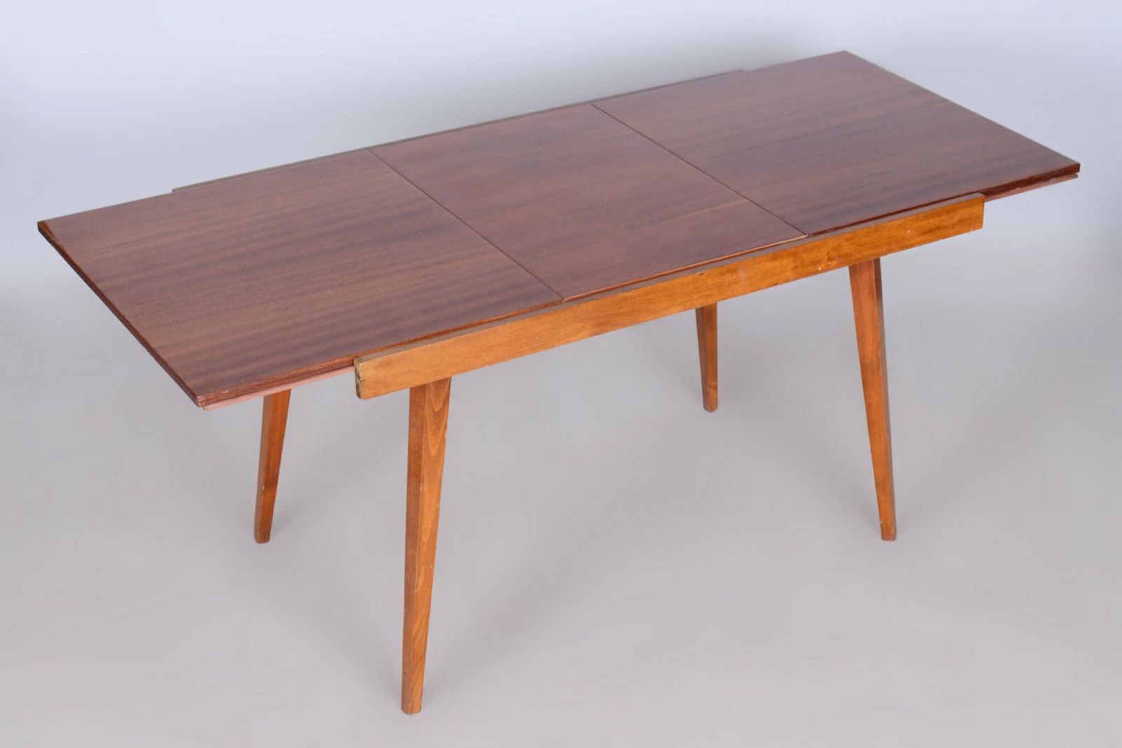Original 20. Century Folding Table, Beech, Mahogany Veneer, Czech, 1960s photo for sale