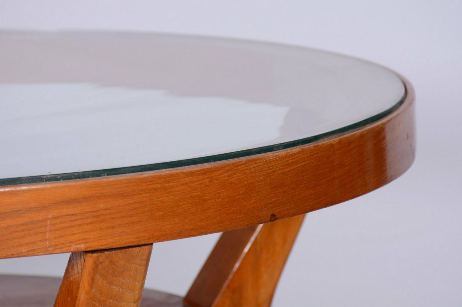 Restored Mid Century Coffee Table, Oak, Glass, Czech, 1950s photo buy