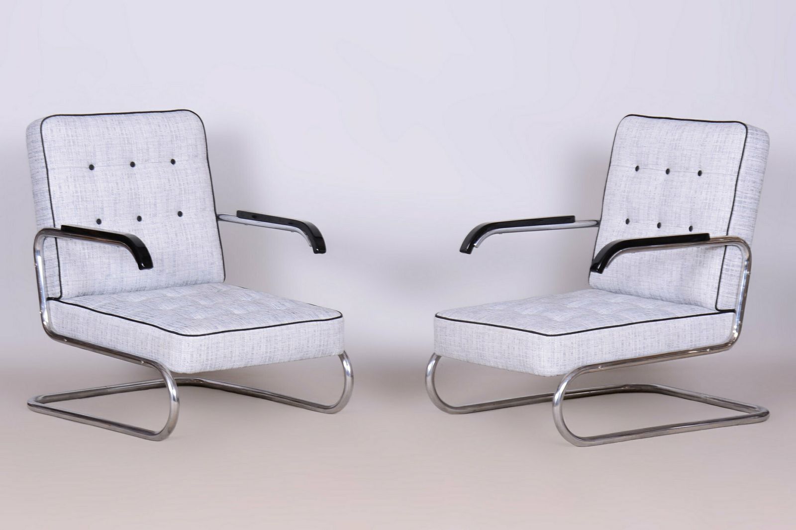 Set Of Two Restored Bauhaus Armchairs, By Mücke Melder, Chrome, Czech, 1930s photo 3350.0