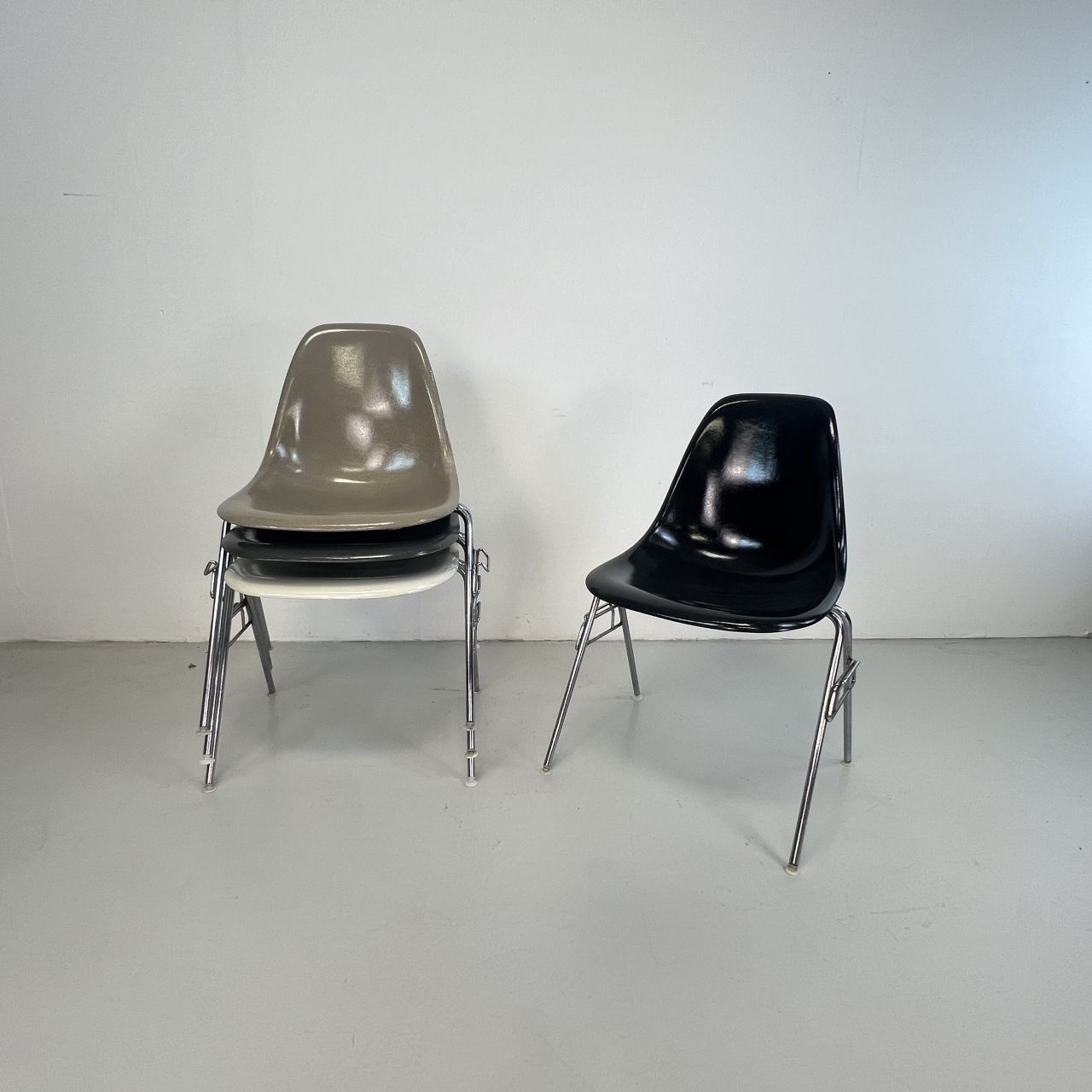 Eames Herman Miller Dss Side Chairs In Monochrome   Black / Grey / Greige / Parchment