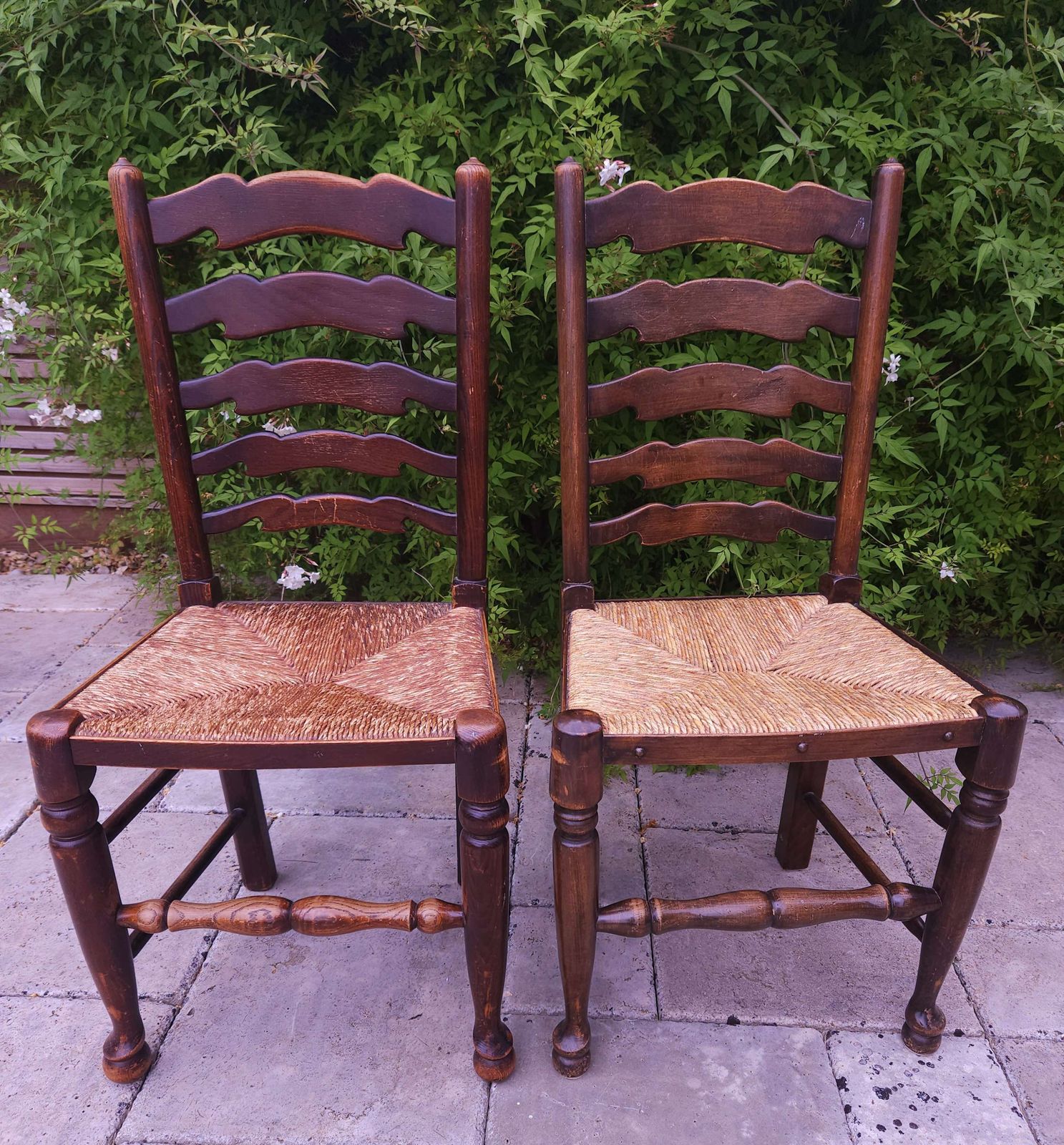 Handsome Pair Of Large 19th Century Oak Ladder Back Chairs