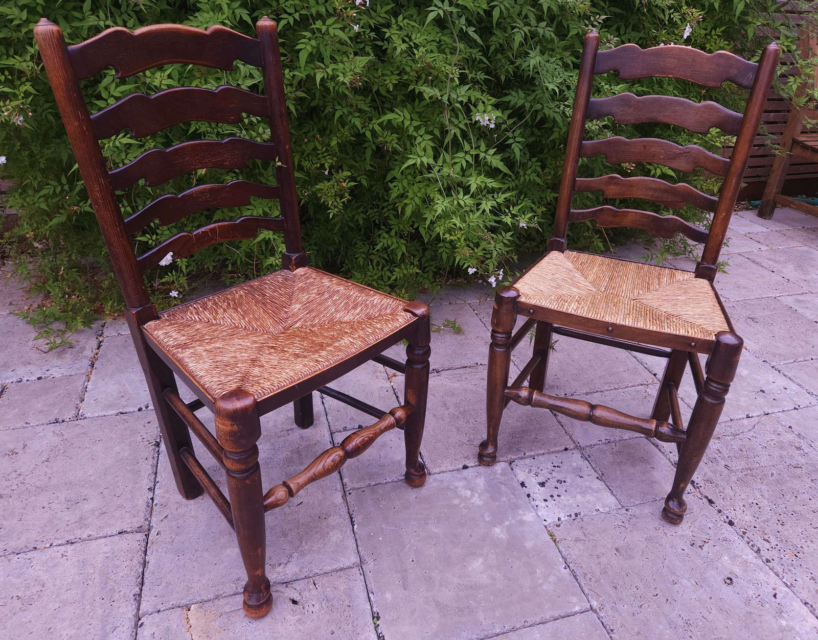 Handsome Pair Of Large 19th Century Oak Ladder Back Chairs photo furniture