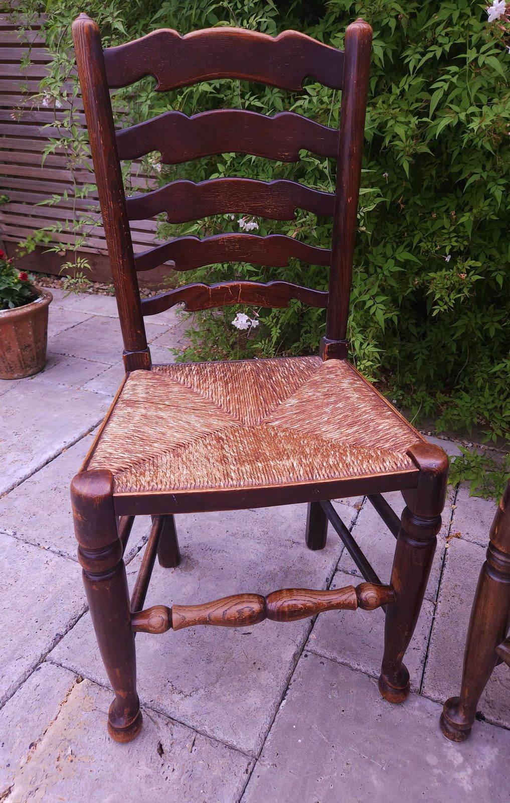 Handsome Pair Of Large 19th Century Oak Ladder Back Chairs photo vintage