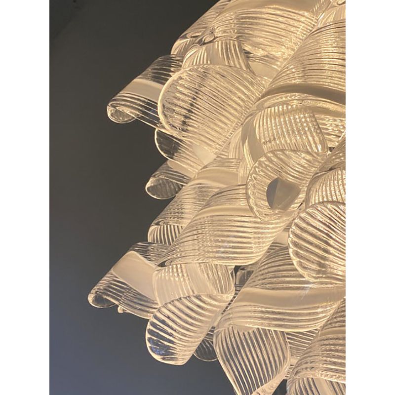 Contemporary Trasparent And White "Ricci Curles" Murano Glass In Mazzega Style Squared Flush Mount photo Lighting