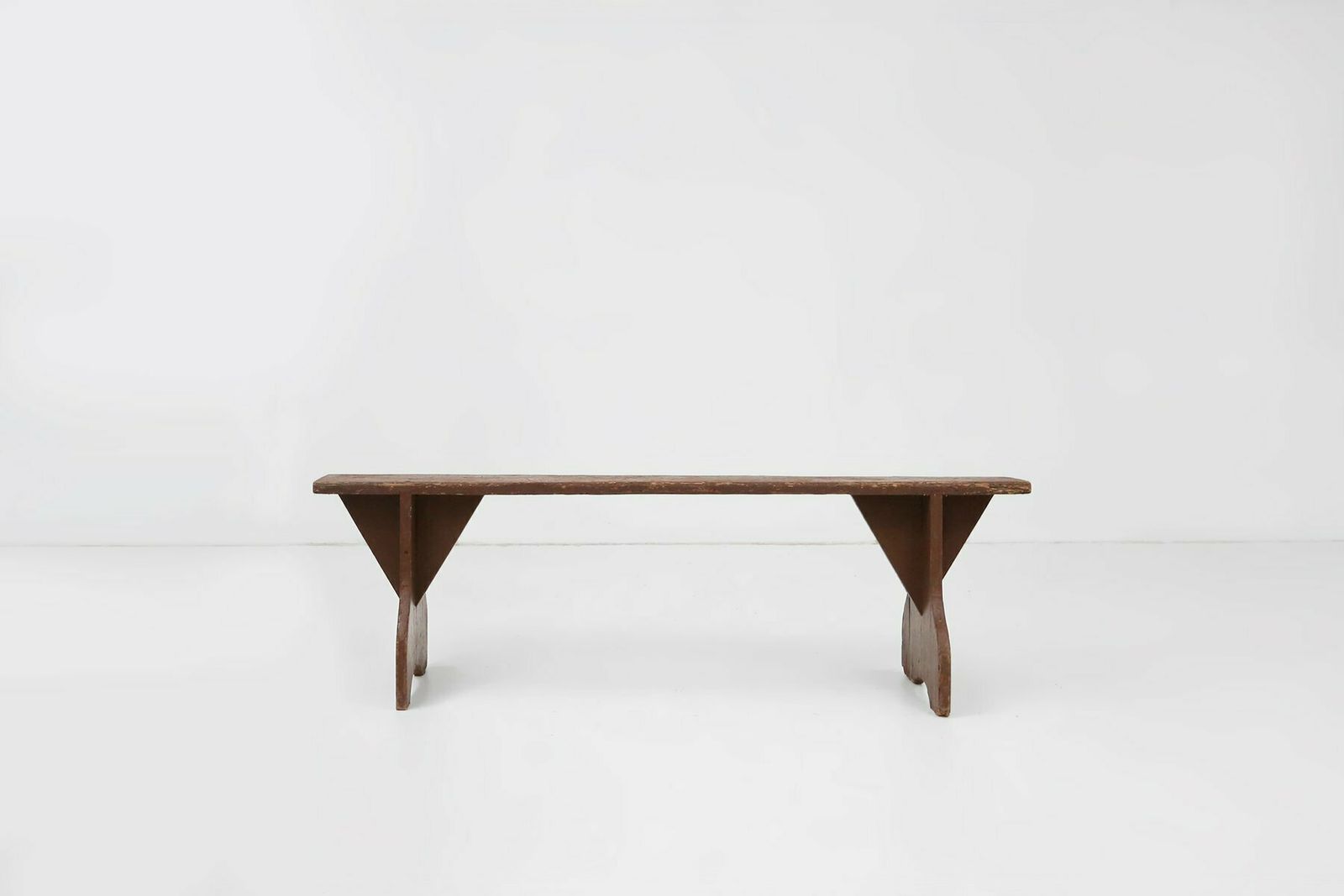 Mid Century Rustic Bench In Brown Painted Wood, France, 1890s photo buy