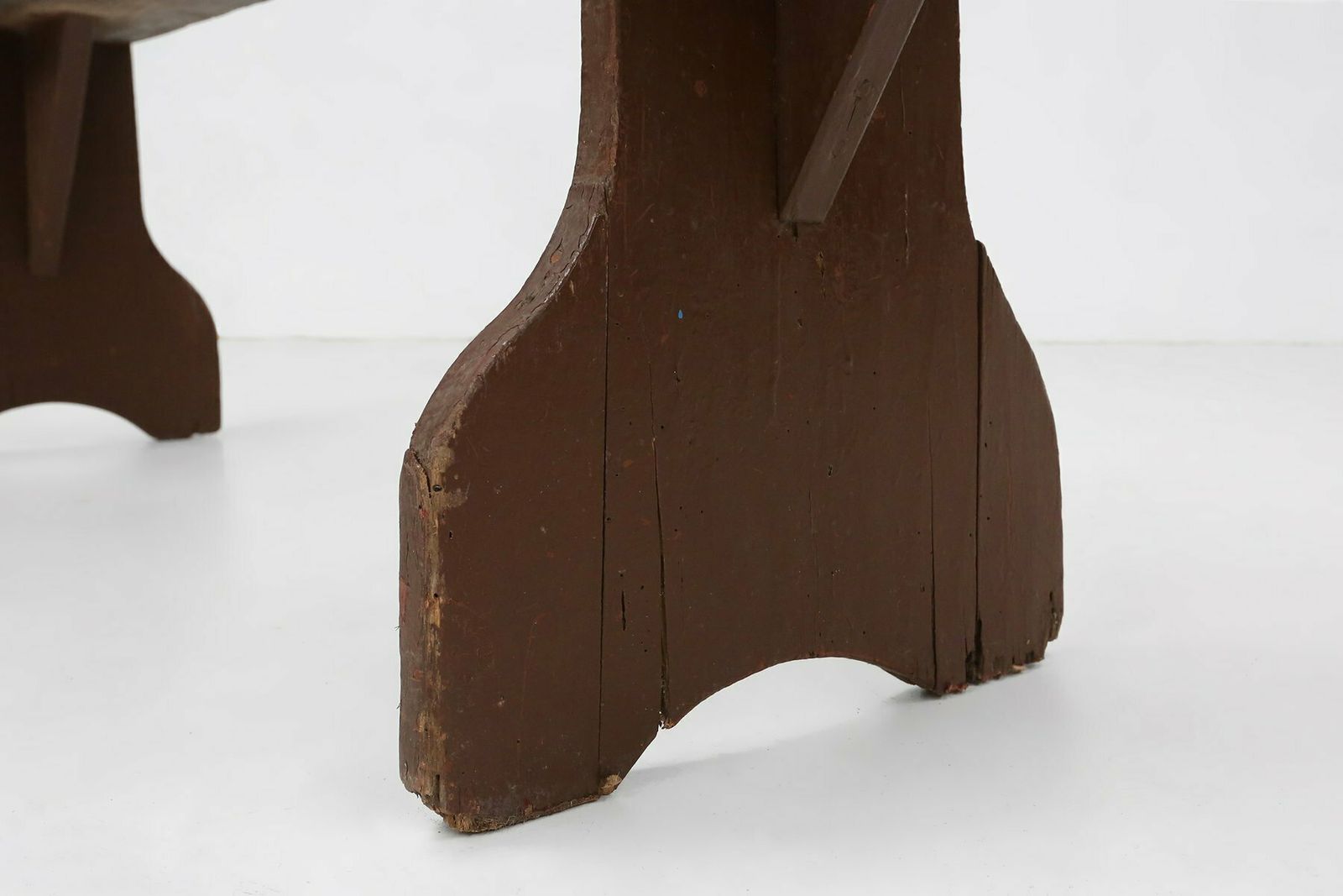 Mid Century Rustic Bench In Brown Painted Wood, France, 1890s photo vintage