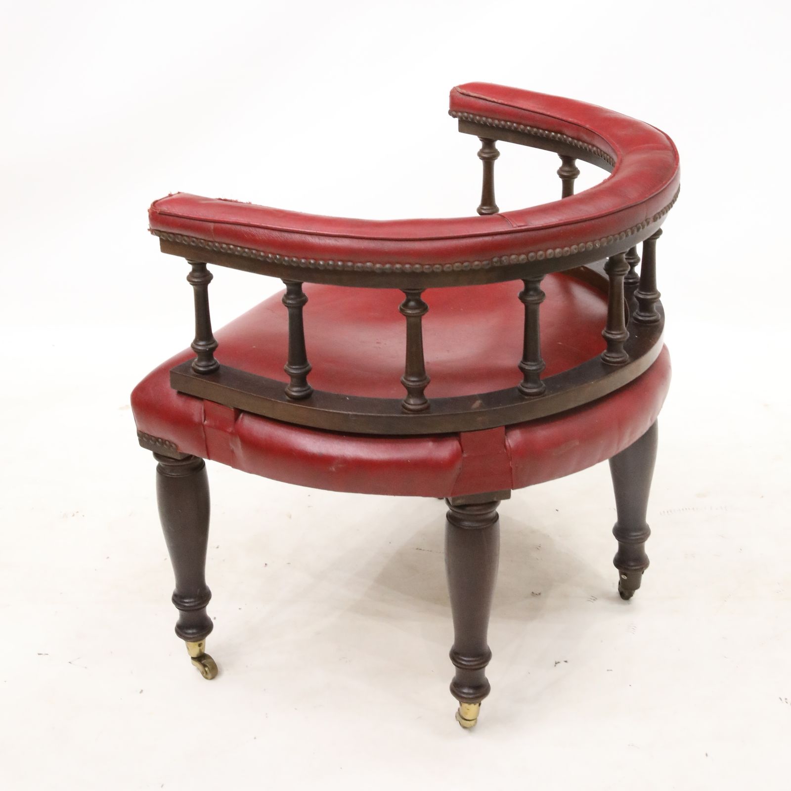 Antique Studded Red Leather Cabptians Armchair Tub Chair Free Uk Delivery photo vintage