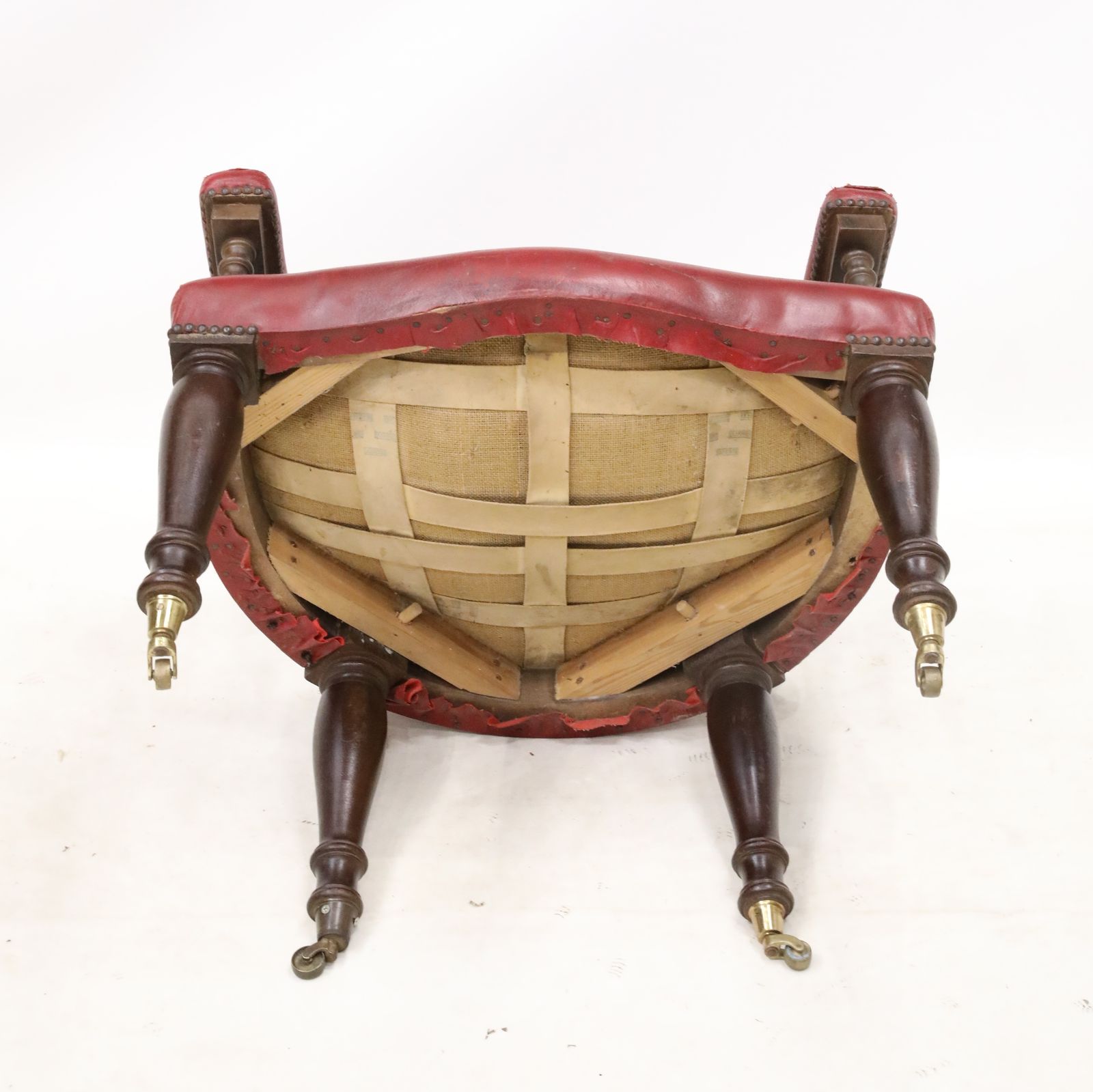 367.0 Antique Studded Red Leather Cabptians Armchair Tub Chair Free Uk Delivery photo