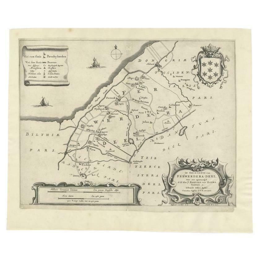 Antique Map Of The Region Of Ferwerderadeel In The Netherlands, 1664