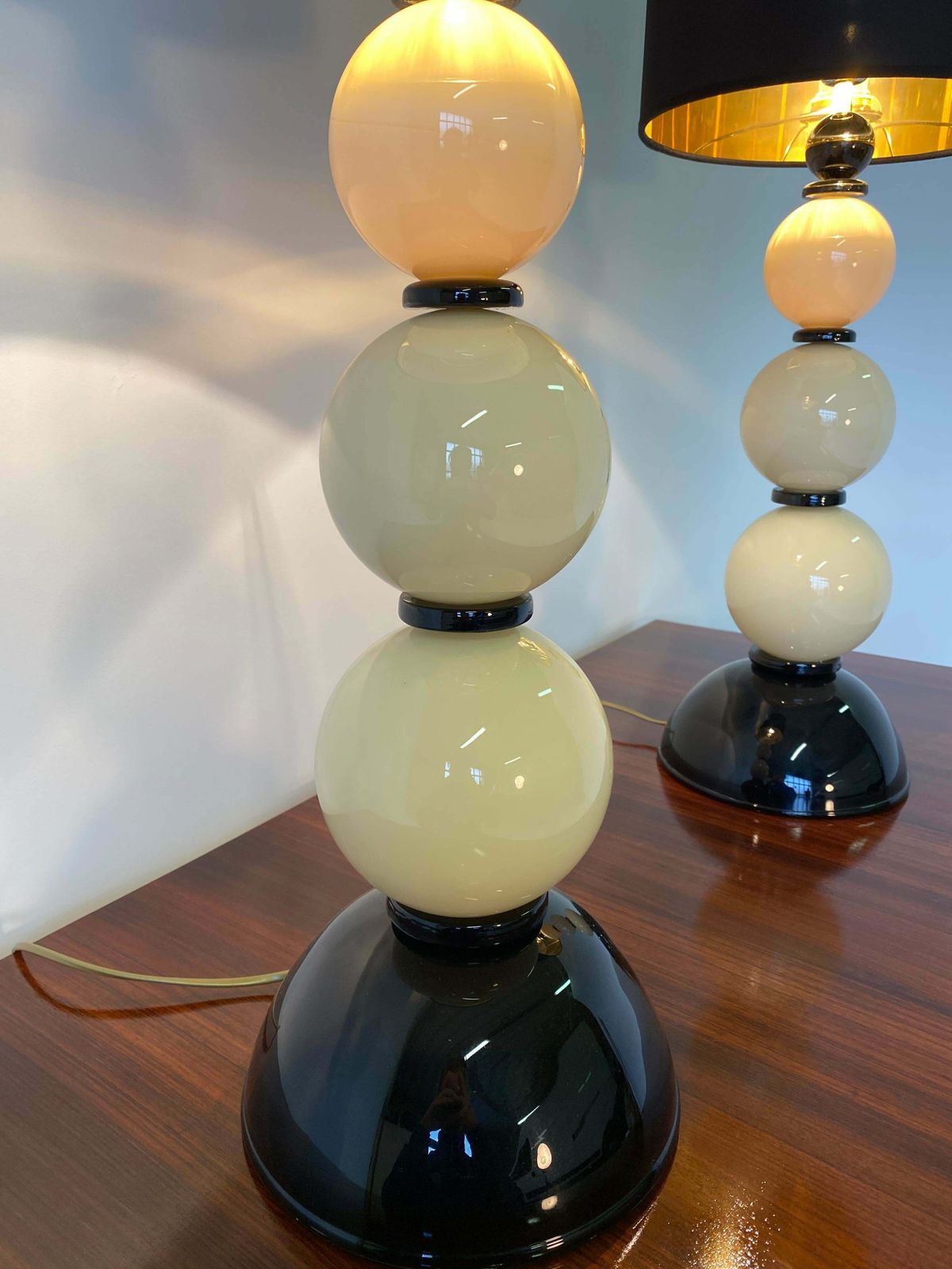 Pair Of Black And Ivory Murano Glass Table Lamps photo for sale
