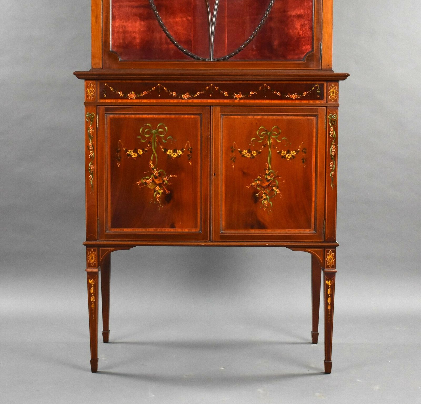 Edwardian Mahogany Satinwood Hand Painted Display Cabinet photo 2495.0