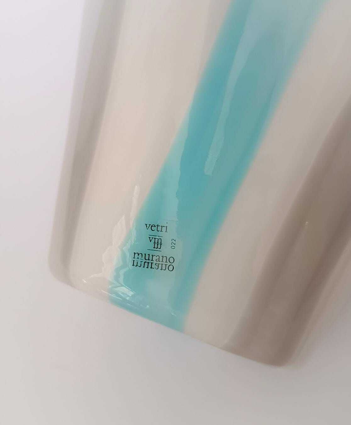 Large Table Lamp In White Murano Glass With Gray And Blue Bands, Vintage La Murrina 2 Lights photo vinterior