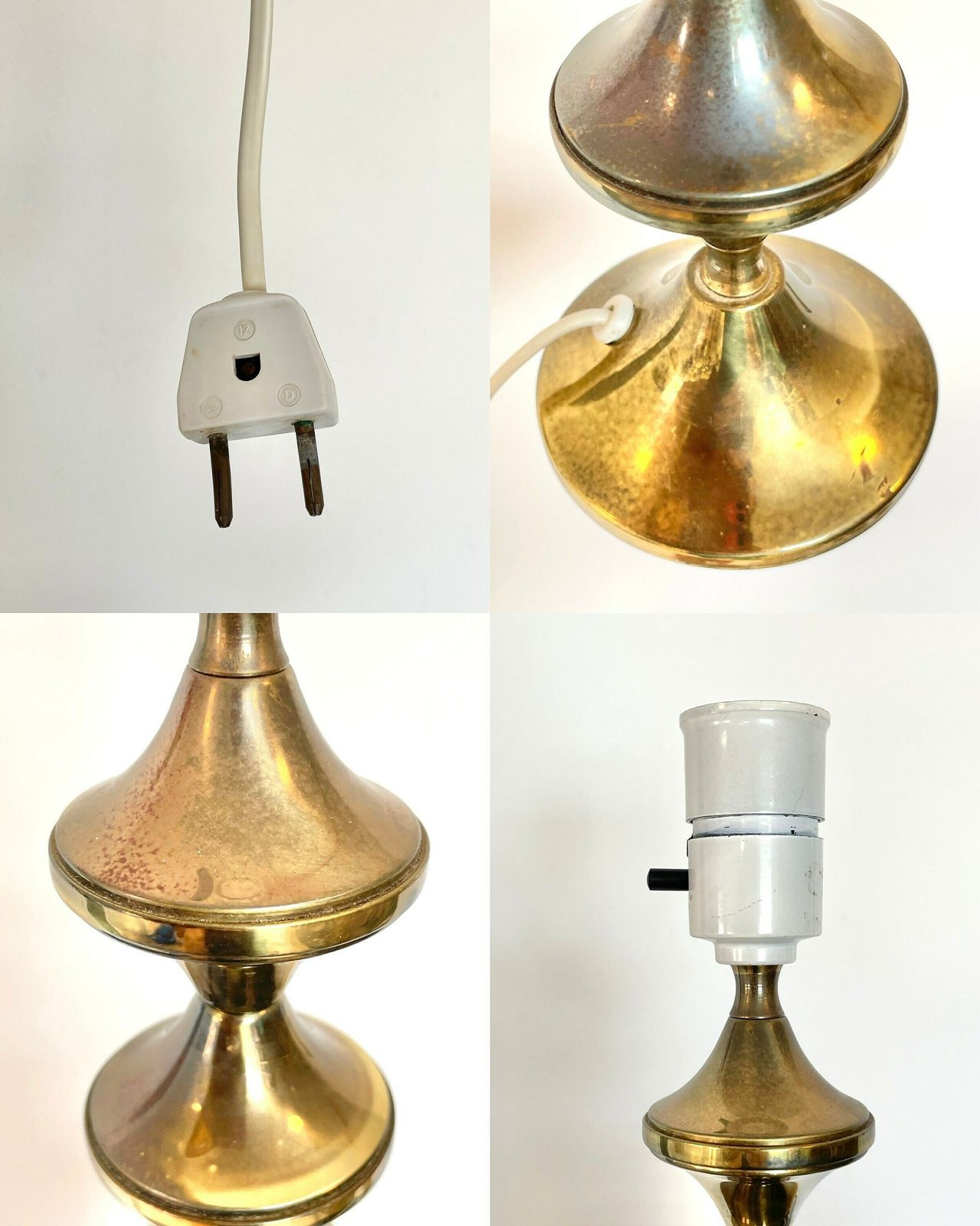 Danish Mid Century Vintage Table Lamp In Brass With Organic Shapes, Beautiful Base And Beautiful Deep Red Fabric Pleated Shade photo vintage