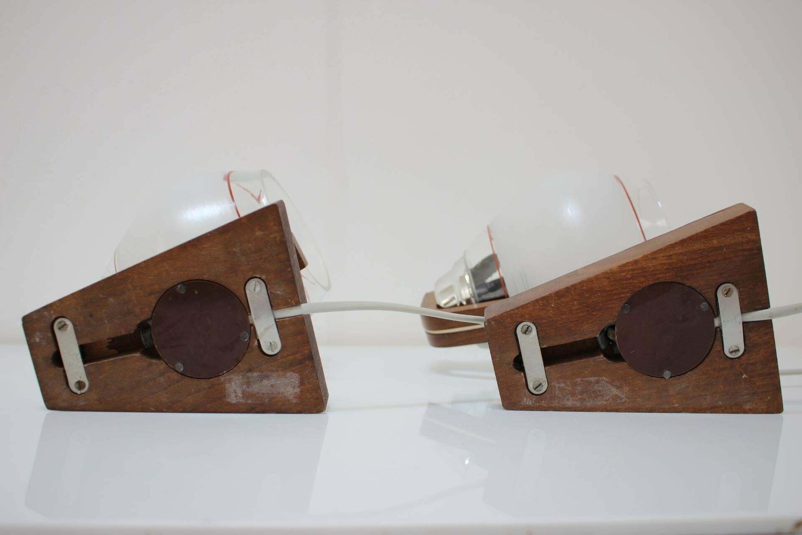 photo furniture Pair Of Wooden Table/Wall Lamps, By Dřevo Humpolec, 1940's, Czechoslovakia
