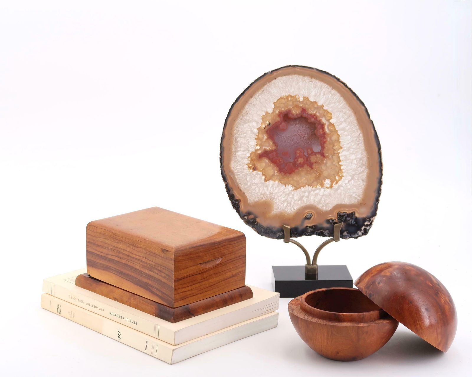 French Olive Tree Wood Sphere Box, 1970s / Jewelry Case, Ring Dish, Wooden Sculpture, Geometrical Shapes photo Home Decor