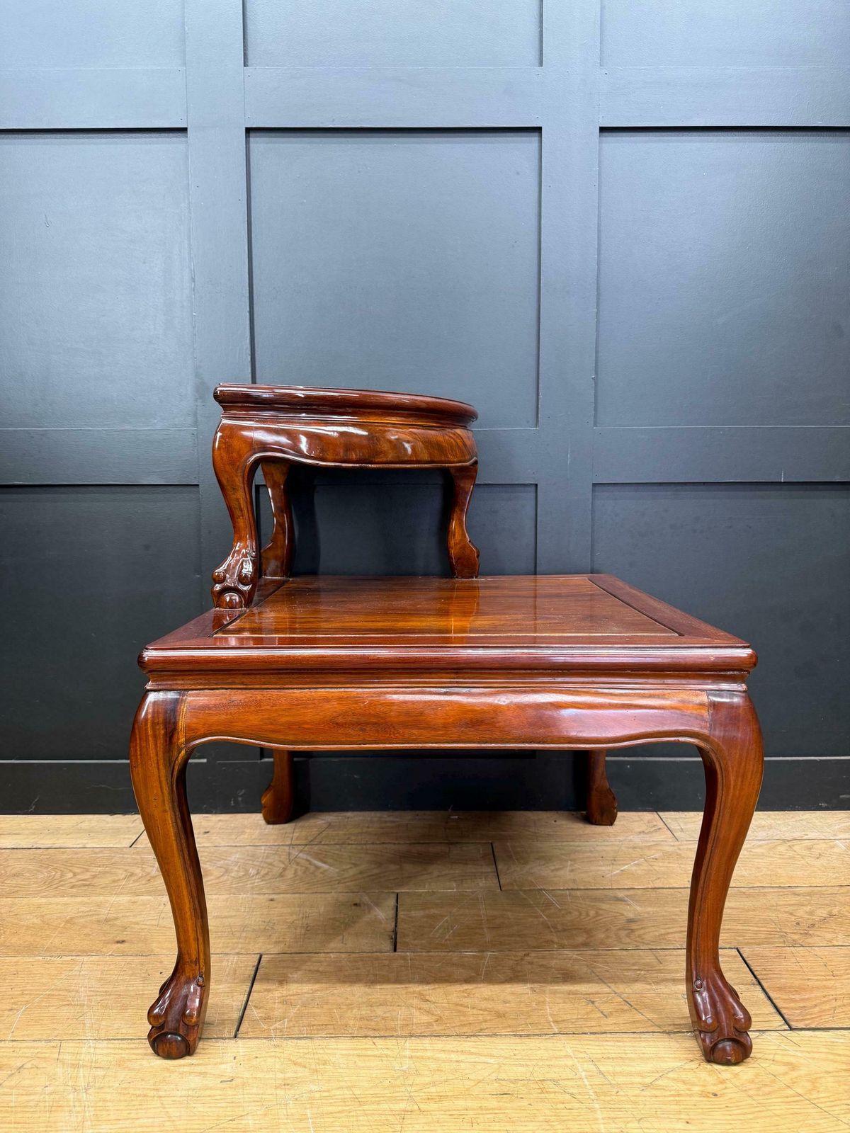 Vintage Square Chinese Hardwood Coffee Table Two Tier / Corner Side Table photo for sale