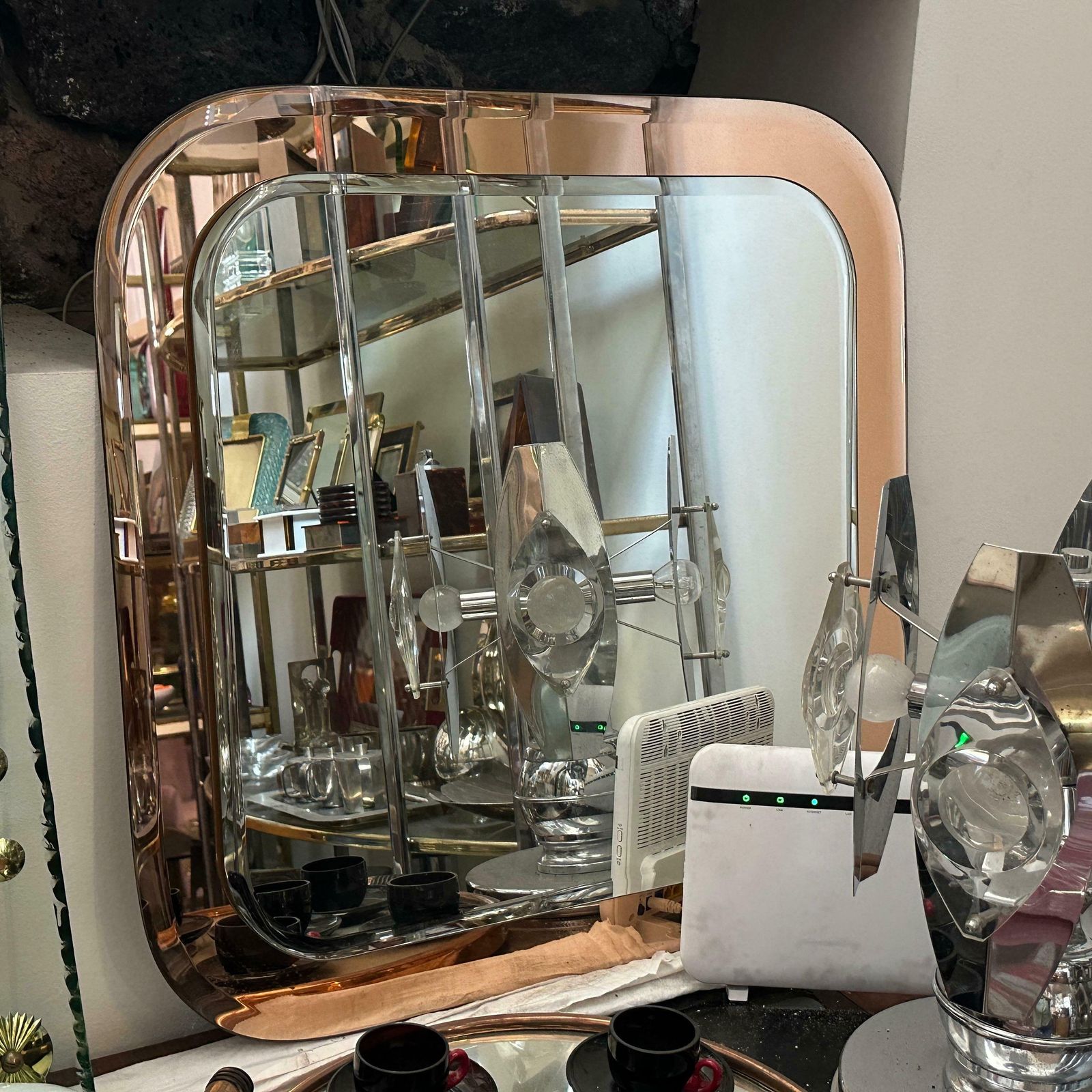 1970s Space Age Pink And Clear Glass Square Wall Mirror By Lupi Cristal Luxor photo Home Decor