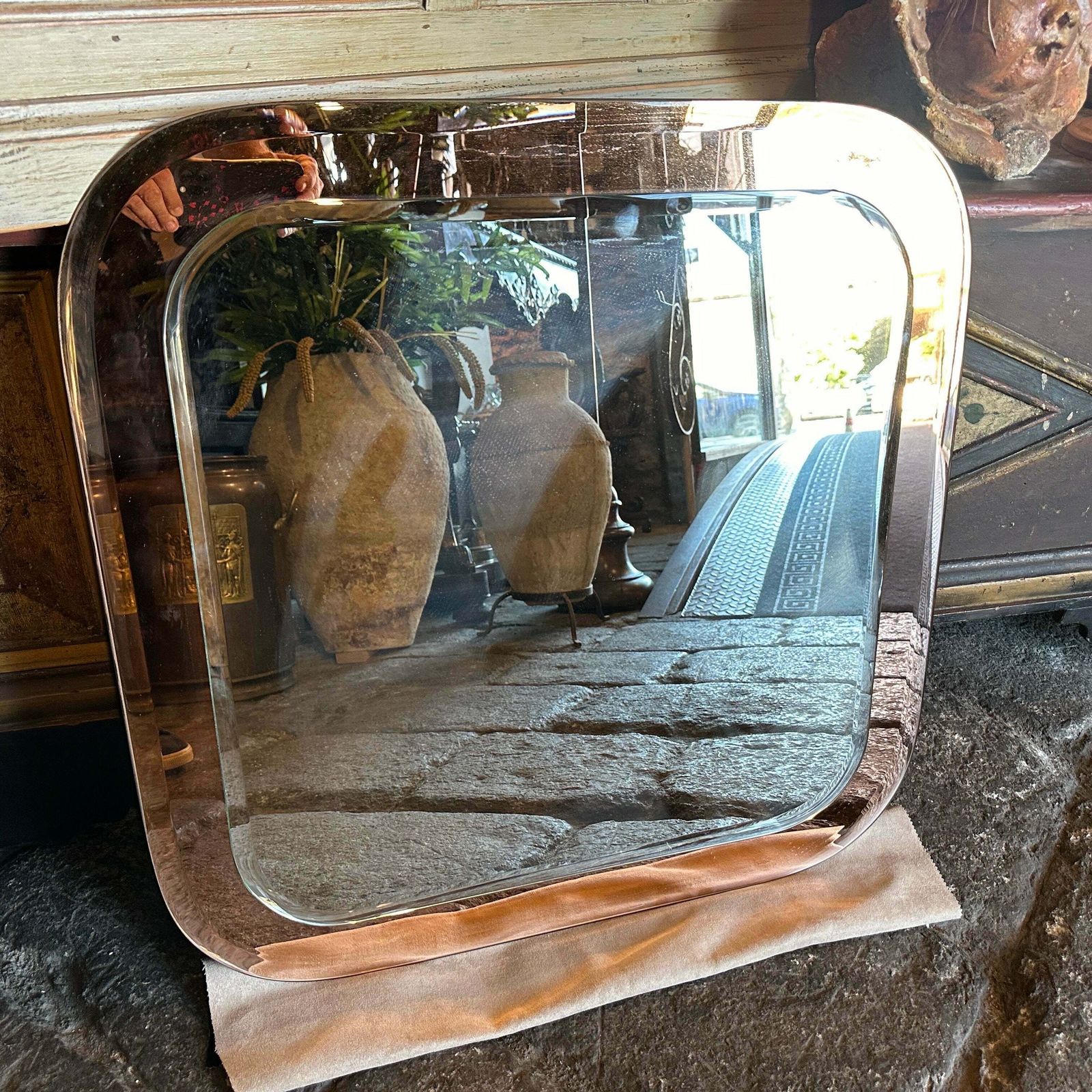 1970s Space Age Pink And Clear Glass Square Wall Mirror By Lupi Cristal Luxor photo 1937.0