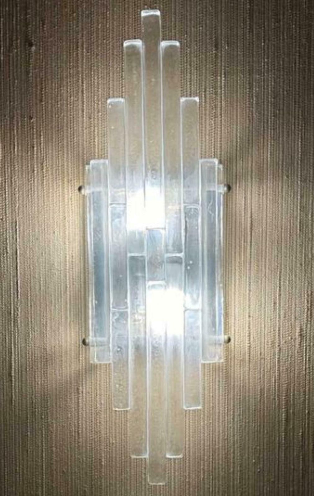 1970s Albano Poli Modernist Clear Stacked Glass Poliarte Linea Wall Sconces photo vinterior