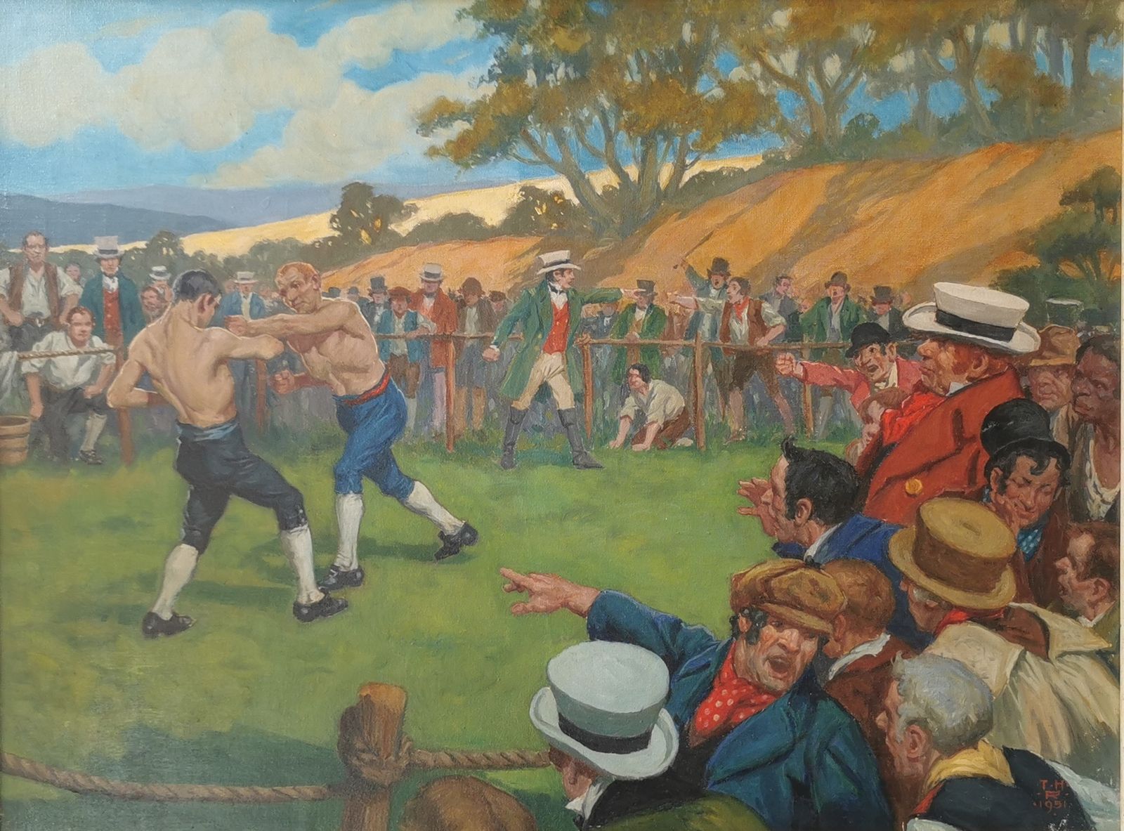 Thomas Heath Robinson  'Fairground Boxers' Oil On Canvas photo furniture