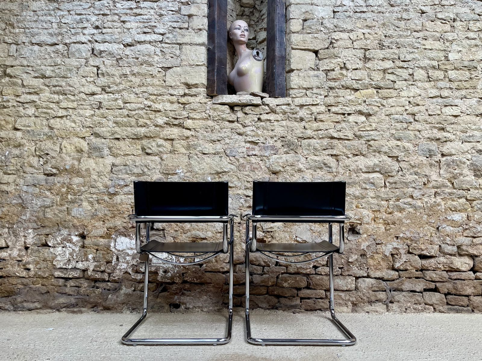 Pair Of Matteo Grassi Occasional Desk Visitor 2 Dining Bauhaus Chrome Leather Mart Stam Marcel Breuer Two S34 Chairs photo vinterior