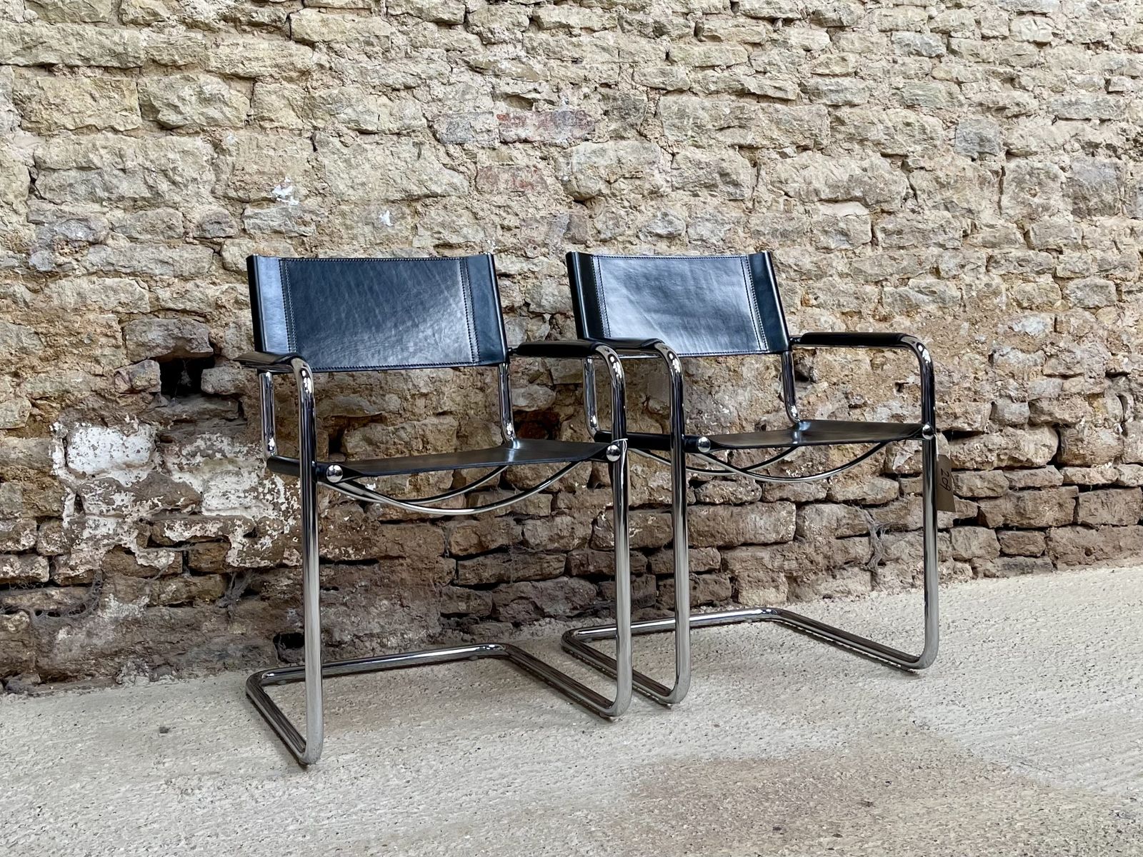 Pair Of Matteo Grassi Occasional Desk Visitor 2 Dining Bauhaus Chrome Leather Mart Stam Marcel Breuer Two S34 Chairs photo buy