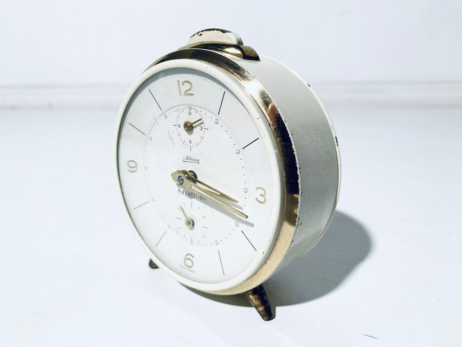 Mid Century Kaiser Repetition Bedside Alarm Clock Western Germany / Vintage Decor 1950s photo for sale