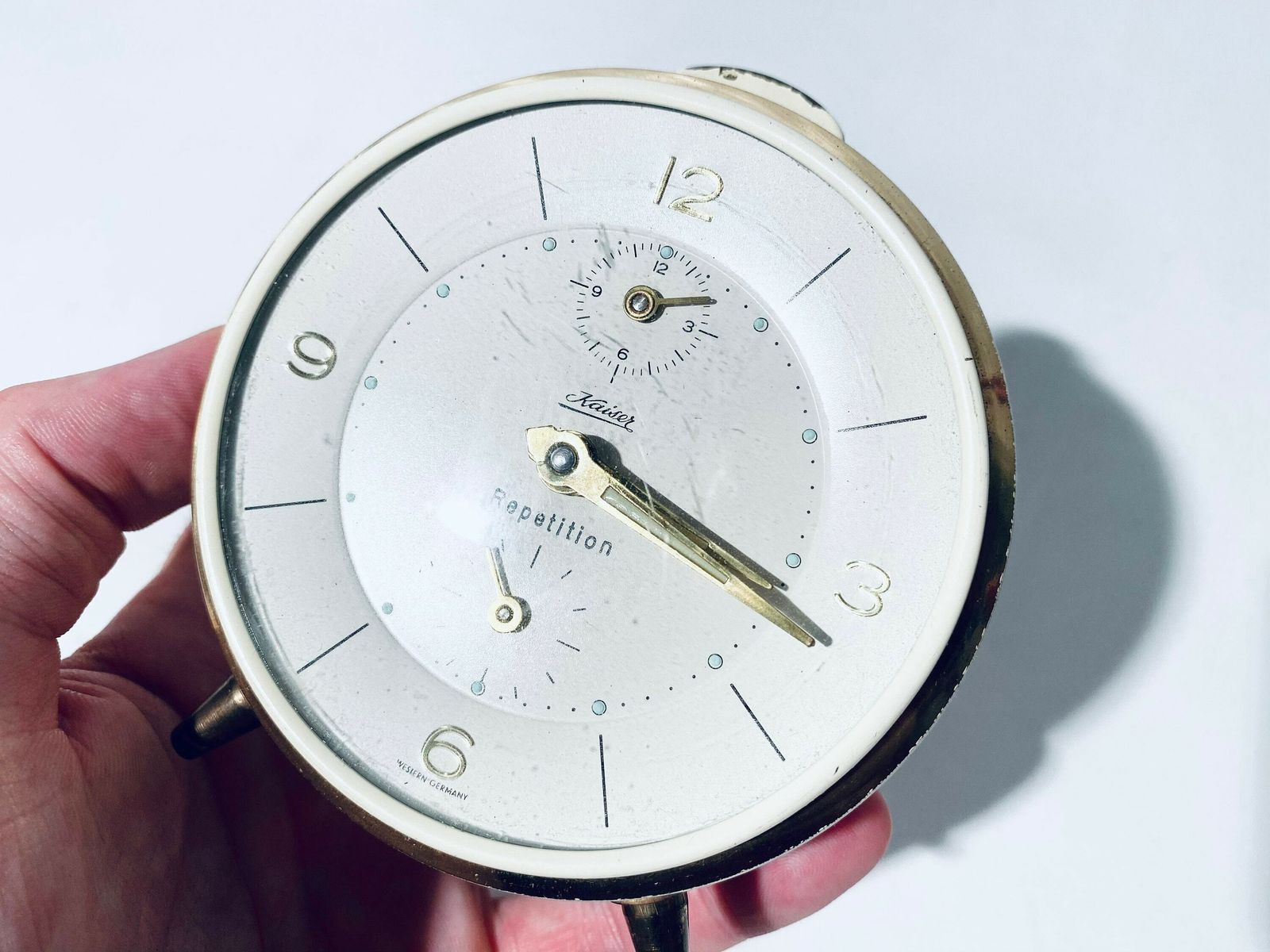 Mid Century Kaiser Repetition Bedside Alarm Clock Western Germany / Vintage Decor 1950s photo vintage