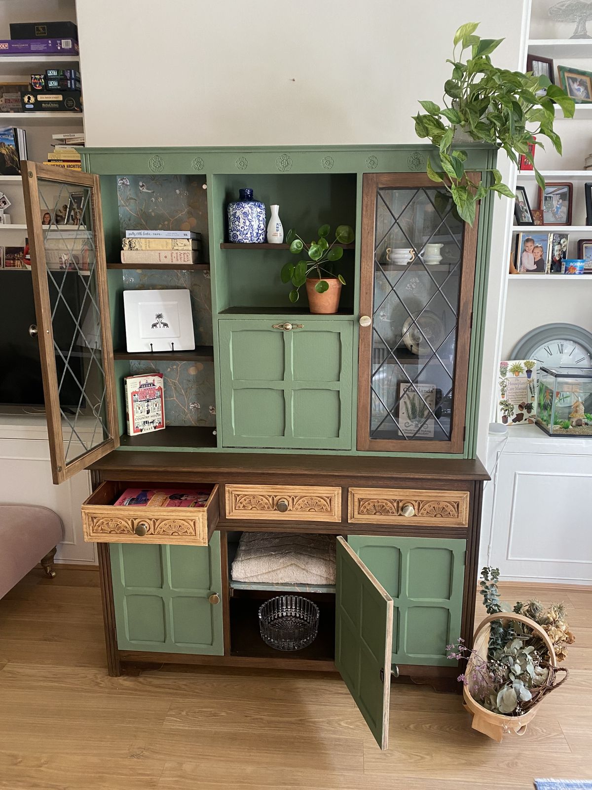 Unique Upcycled Hardwood English Farmhouse Cabinet