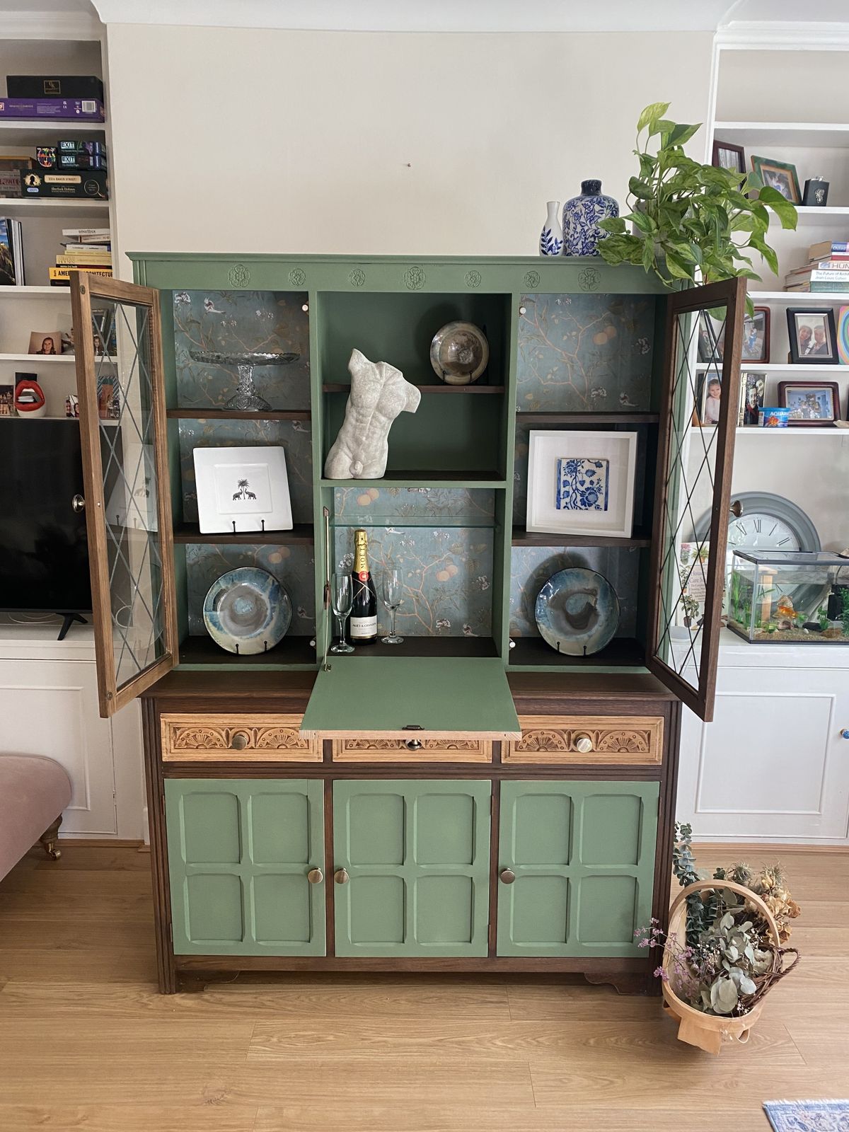 photo for sale Unique Upcycled Hardwood English Farmhouse Cabinet