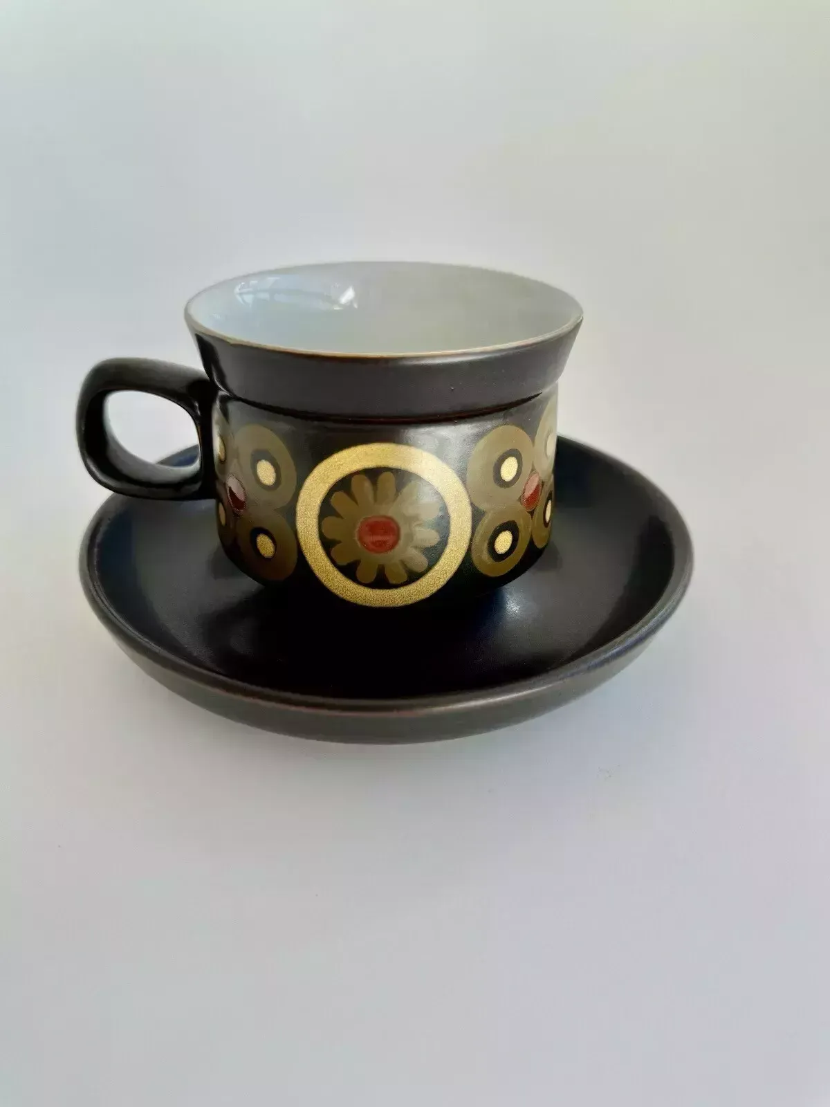 Home Decor 6 X 1960’s Denby Arabesque Coffee Cups And Saucers By Gill Pemberton photo