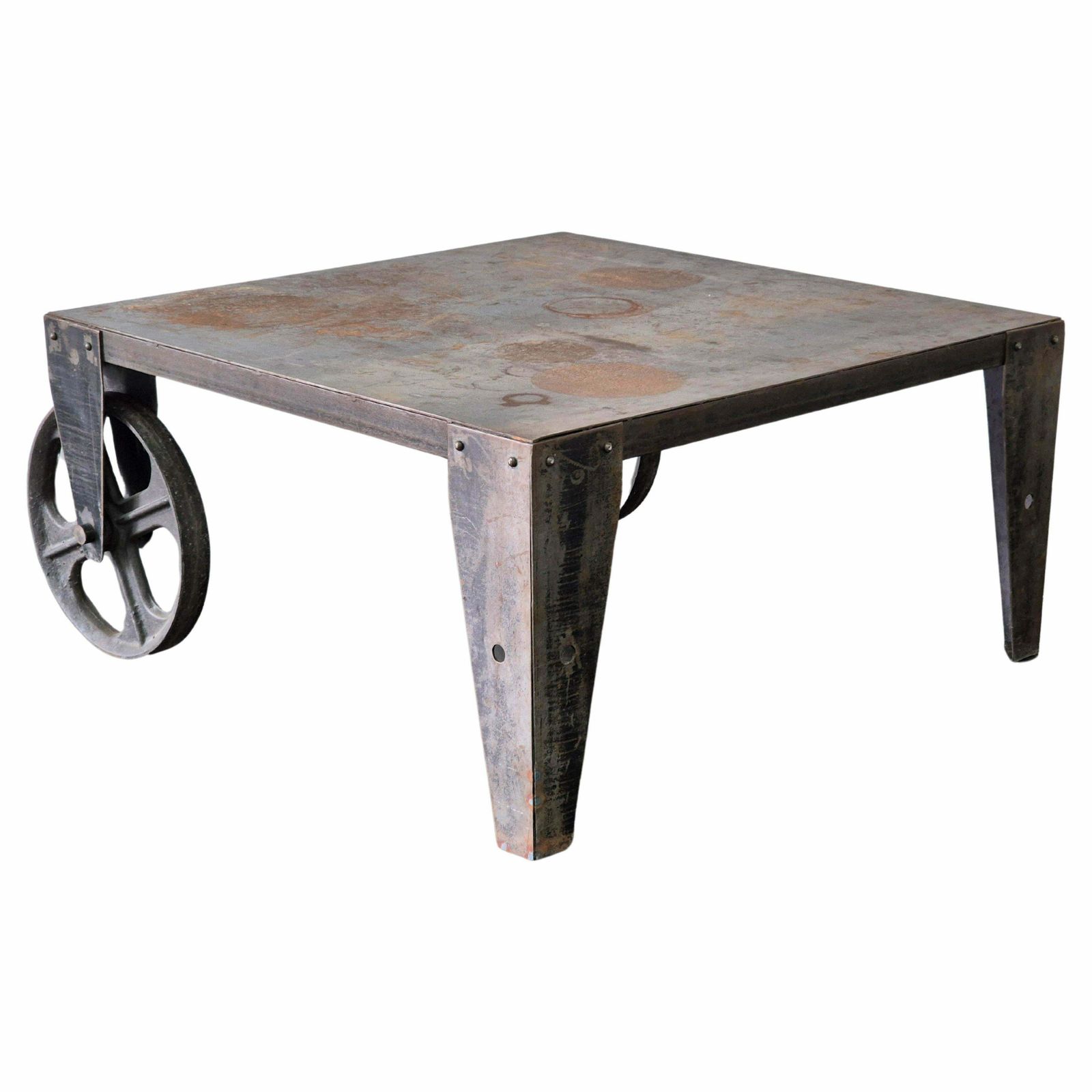 Brutalist Industrial Steel Coffee Table Trolley
