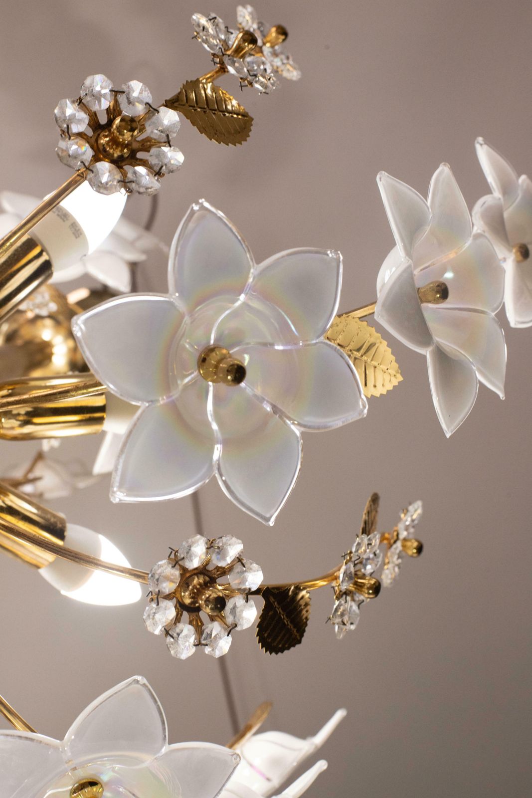 Large Size Vintage Murano Glass Chandelier White Flowers, 1970 photo buy