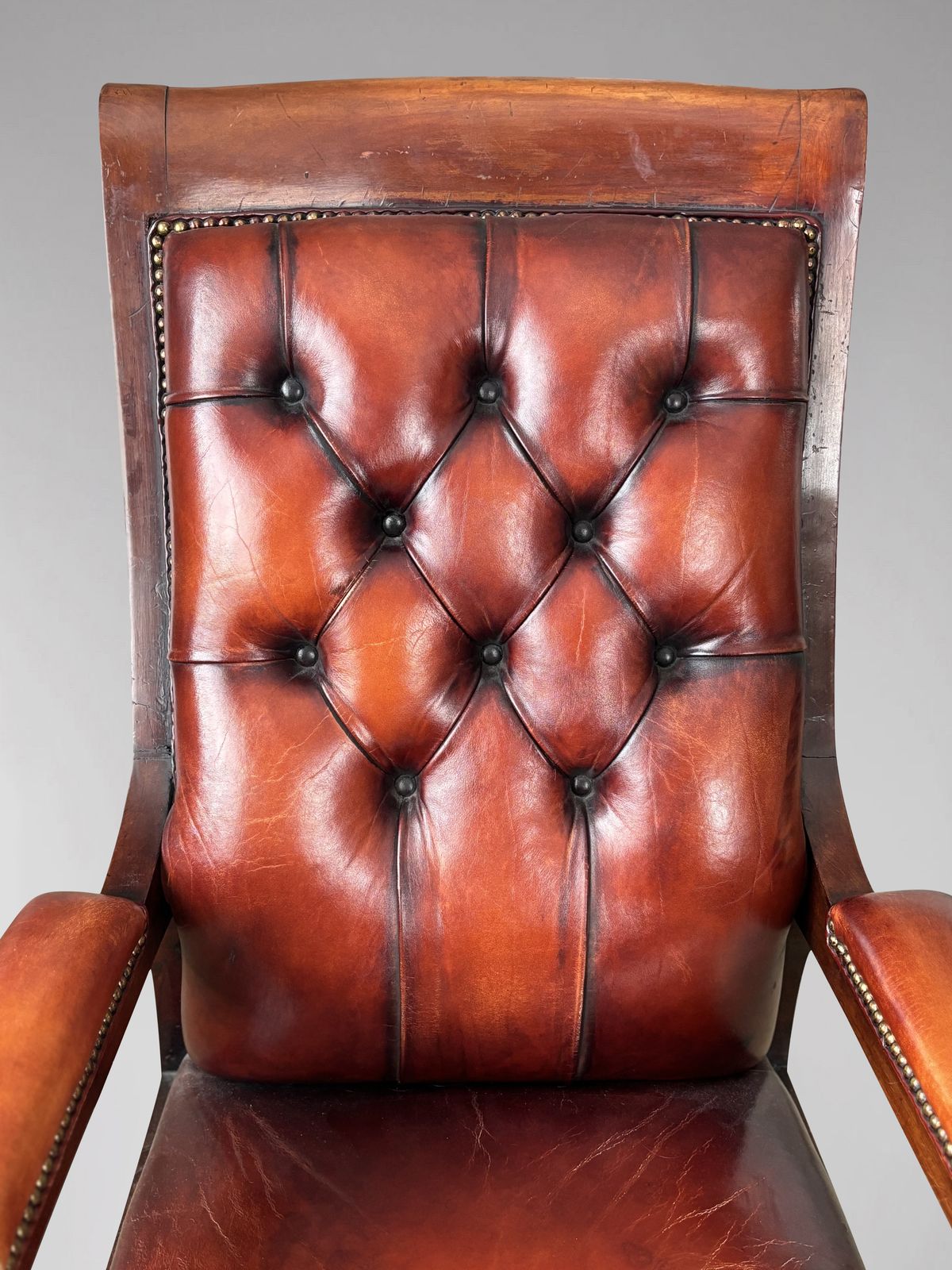 19th Century William IV Period Mahogany & Leather Library Armchair photo vintage