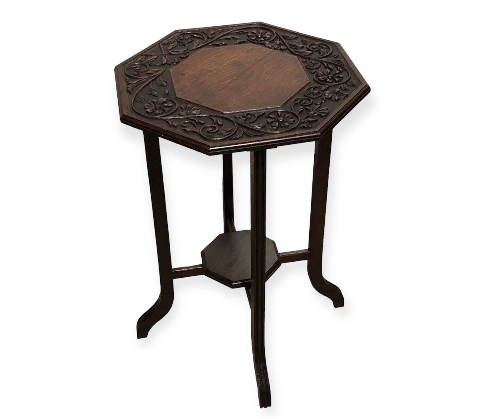 Handsome Carved Oak Art Nouveau Occasional Table / Large Plant Stand photo for sale