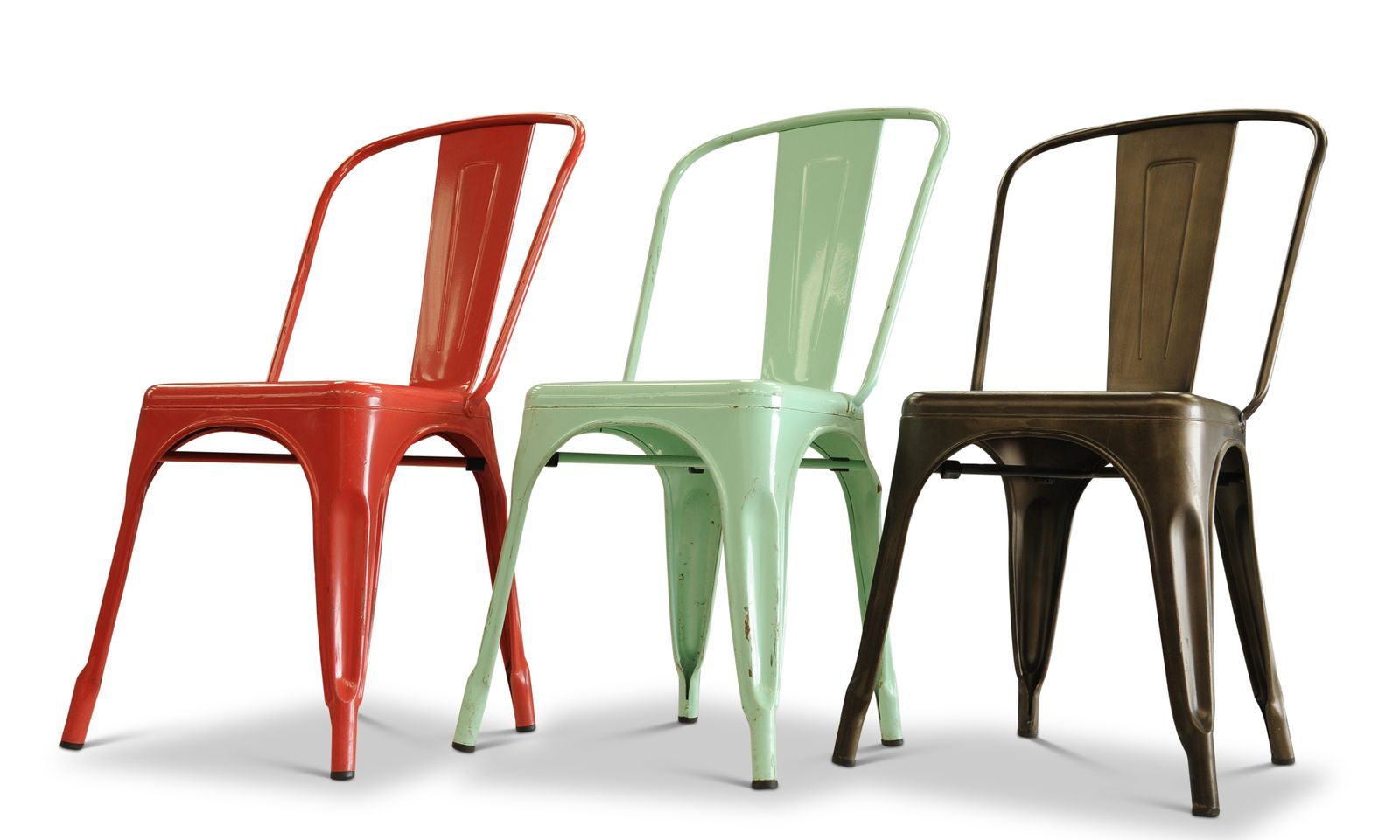 Set Of Three Tolix Design   Painted Metal Stacking Chair   Ideal For Gardens, Restaurants, Cafes, Bars Ol photo furniture