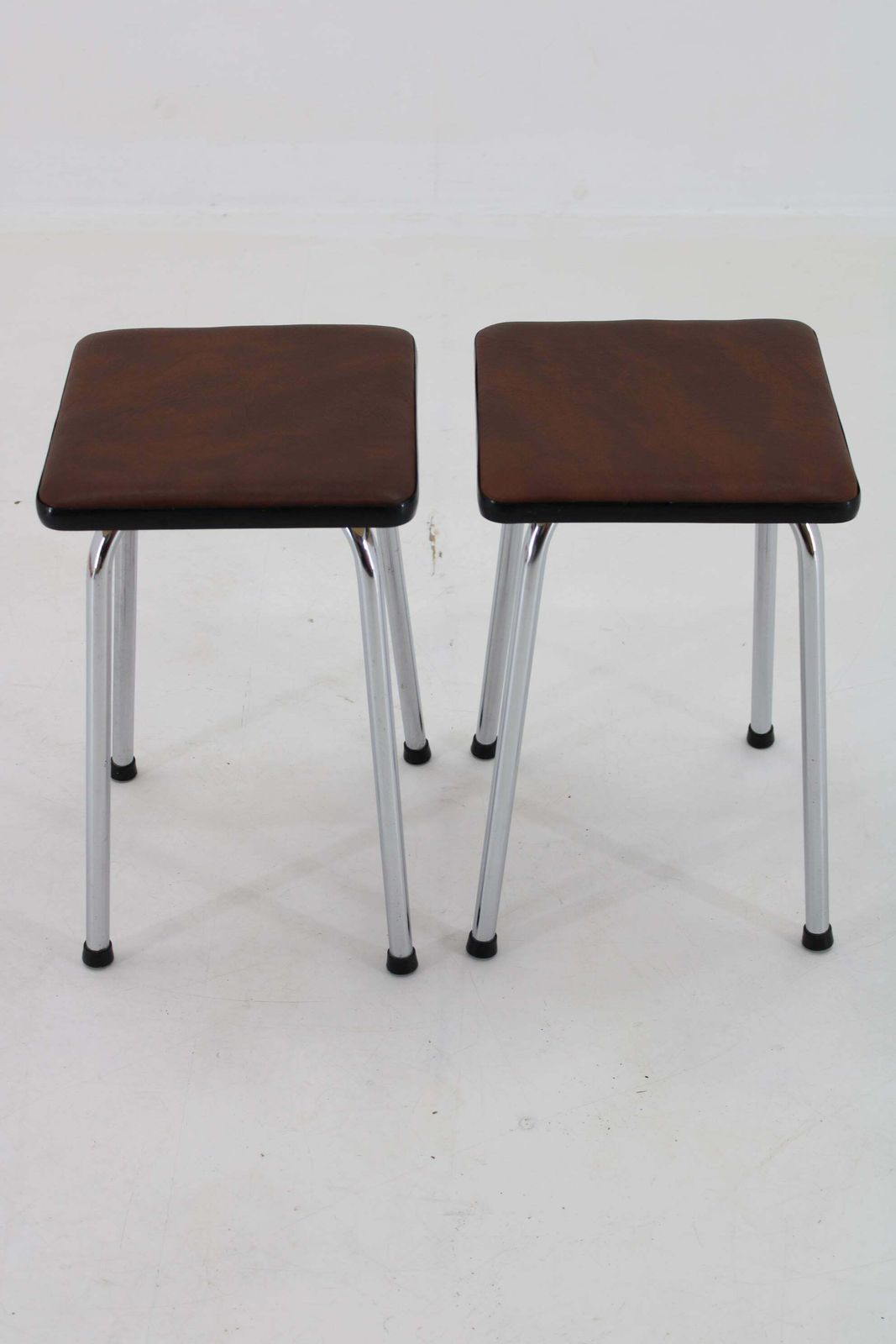1970s Pair Of Stools With Leatherette Upholstery, Czechoslovakia photo vinterior