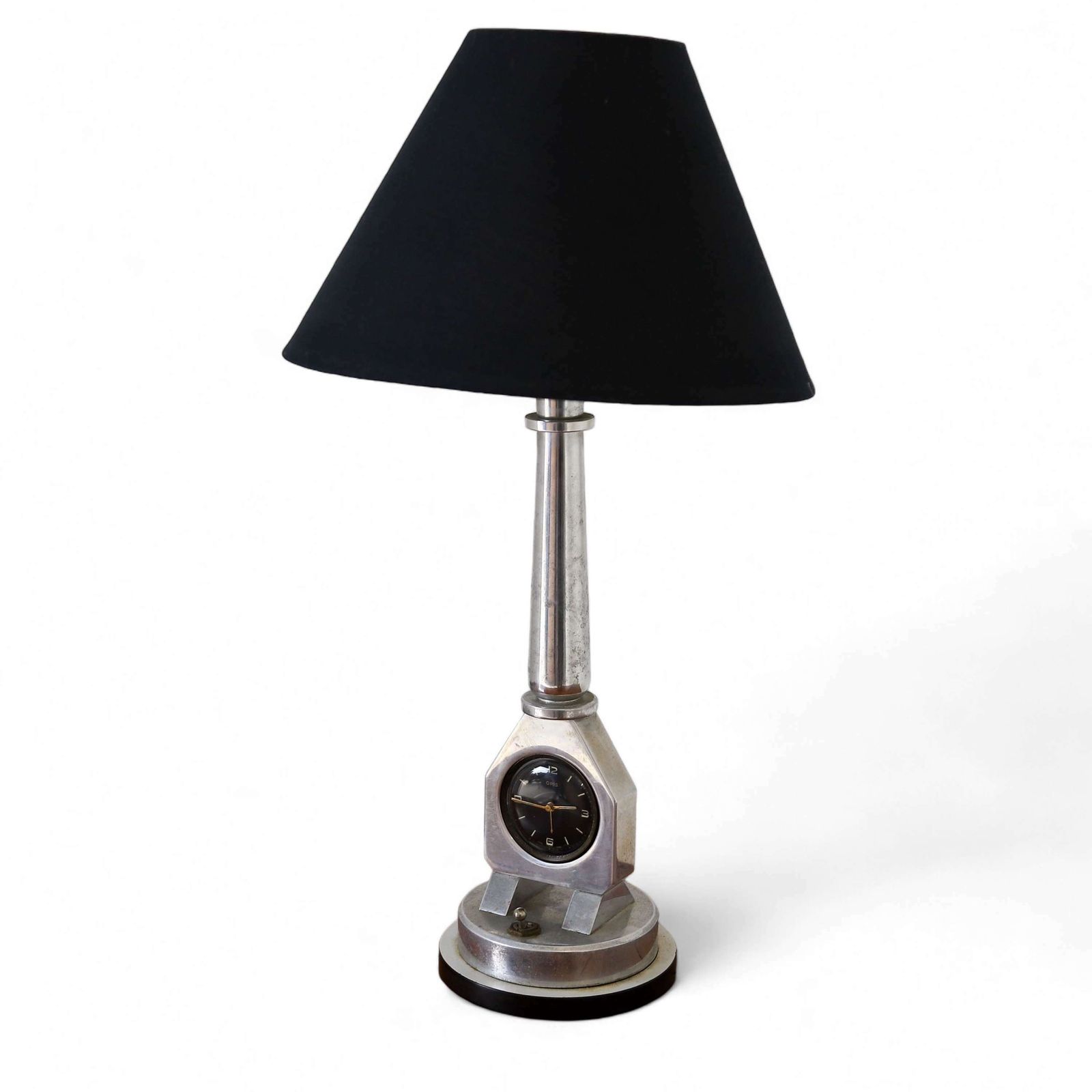 C.1930s Rare Automobilia Item   French Aluminium Lamp With Oris Watch