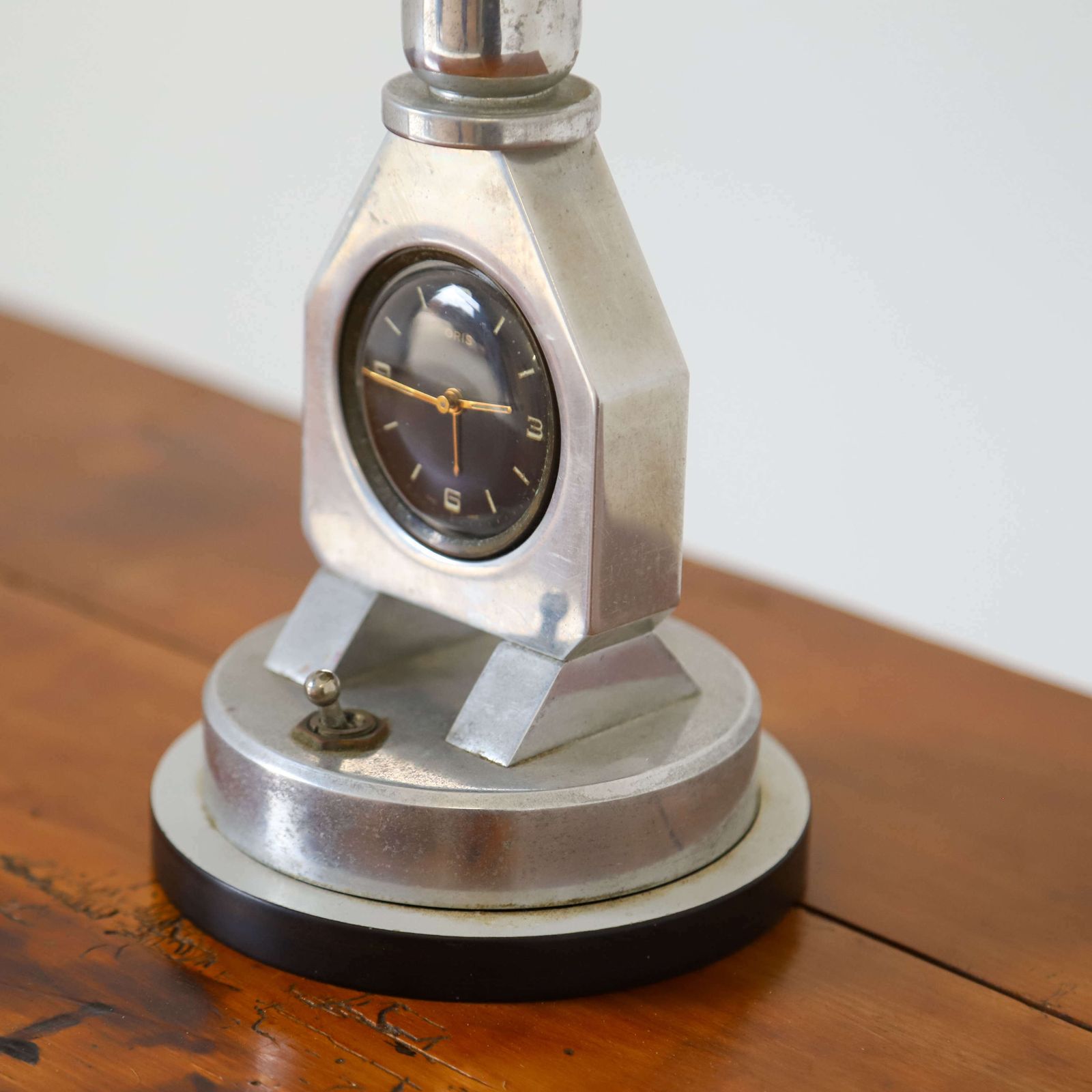 C.1930s Rare Automobilia Item   French Aluminium Lamp With Oris Watch photo vinterior