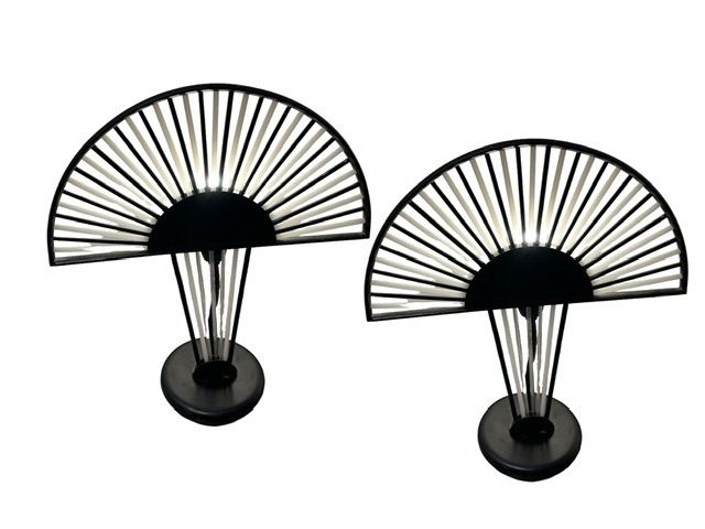 Architectural Black  And White Murano Glass Rod Table Lamps Set Of 2