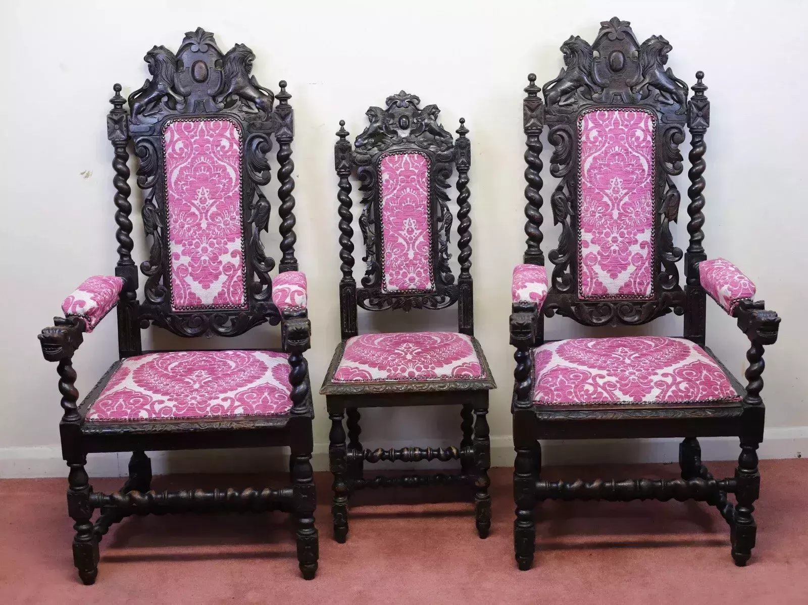Beautiful Set Of Six Victorian Carved Oak Dining Chairs photo furniture