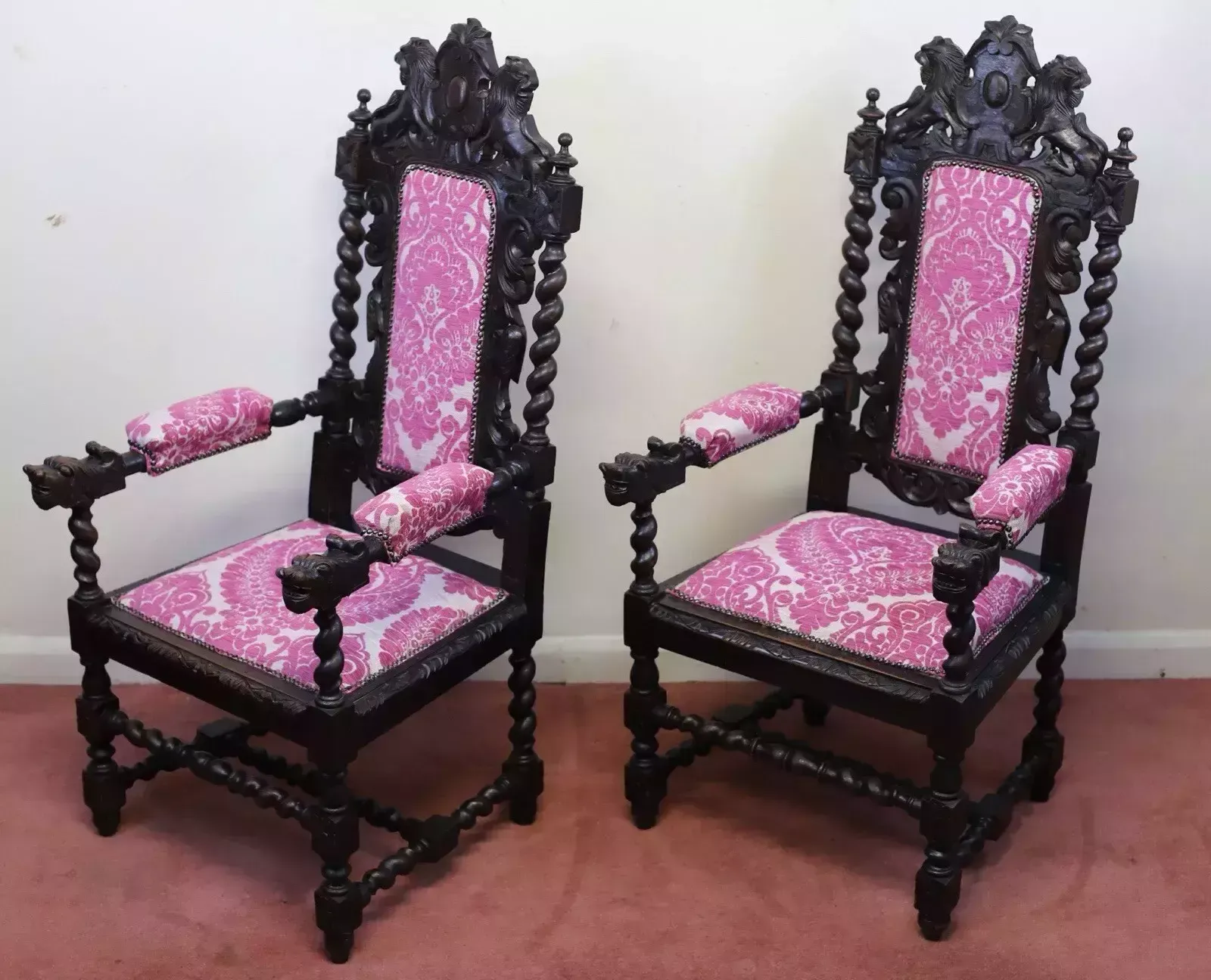 Beautiful Set Of Six Victorian Carved Oak Dining Chairs photo Furniture