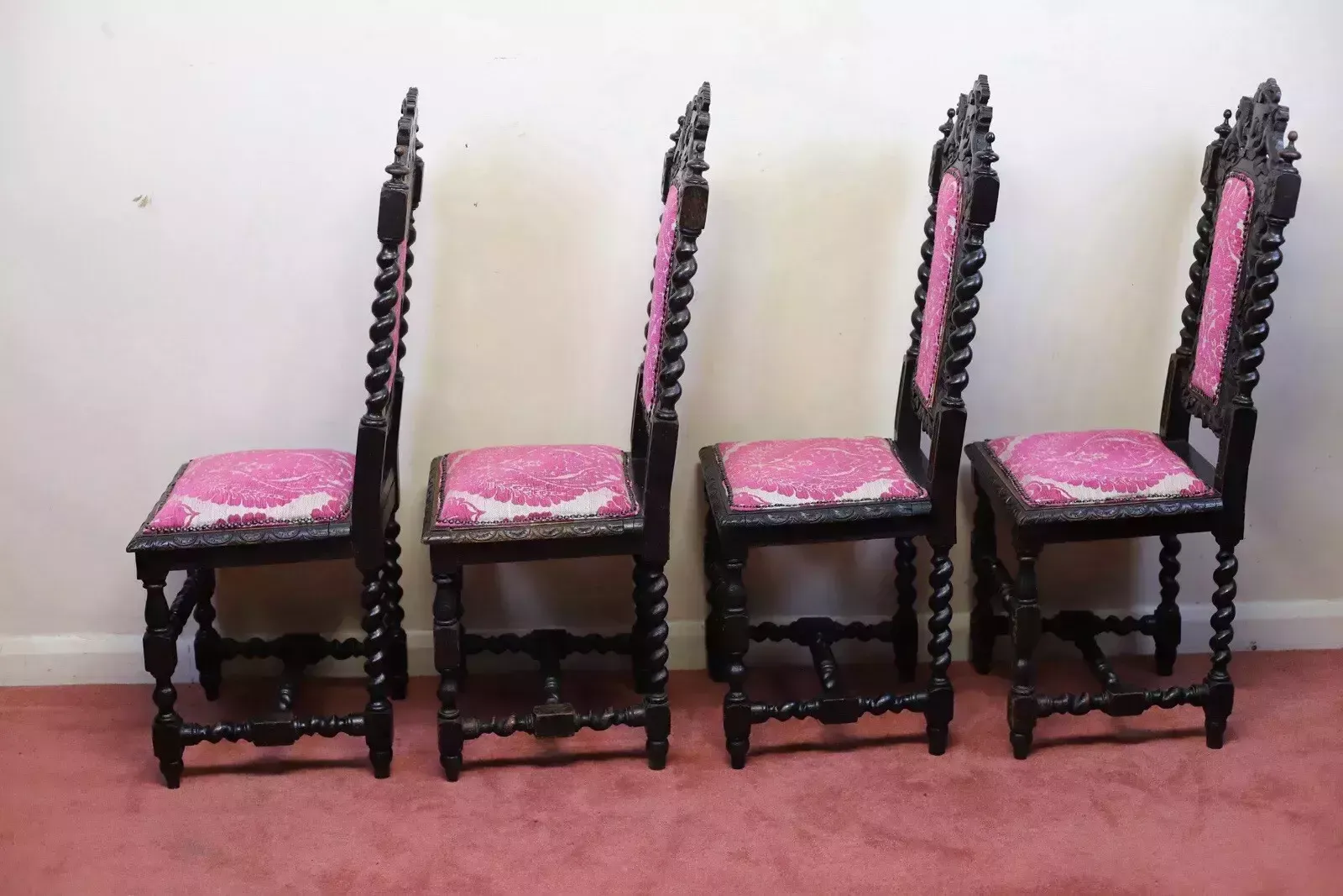 photo for sale Beautiful Set Of Six Victorian Carved Oak Dining Chairs