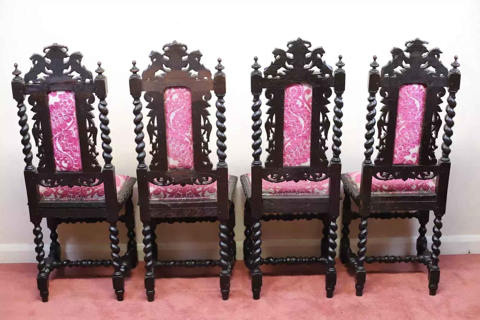 Furniture Beautiful Set Of Six Victorian Carved Oak Dining Chairs photo