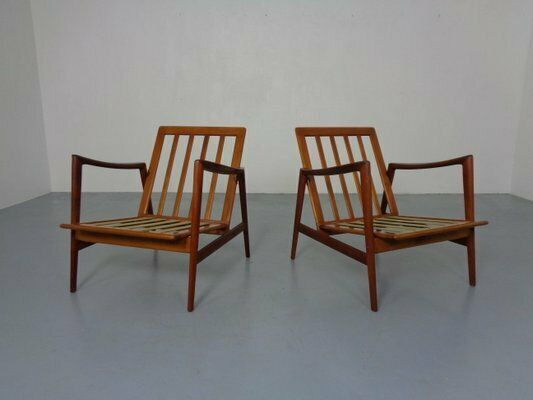 photo for sale Danish Organic Teak Armchairs Attributed To Hans Olsen, Denmark, 1950s, Set Of 2