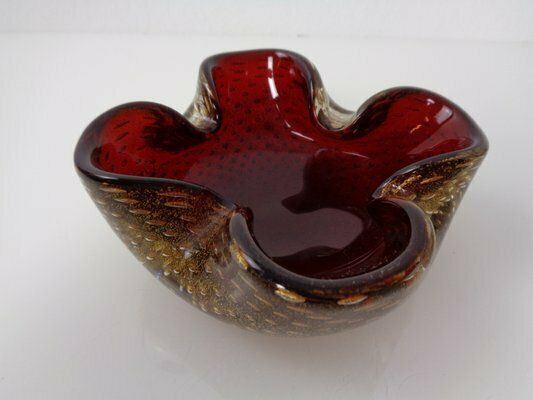 Red & Golg Murano Glass Ashtray By Barovier & Toso, Italy, 1960s photo for sale