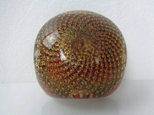 190.0 Red & Golg Murano Glass Ashtray By Barovier & Toso, Italy, 1960s photo