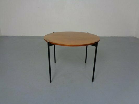 Round Teak And Steel Coffee Table From Thonet, 1950s photo for sale
