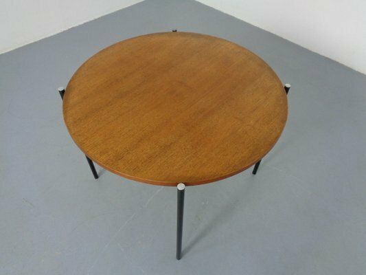 Round Teak And Steel Coffee Table From Thonet, 1950s photo Furniture